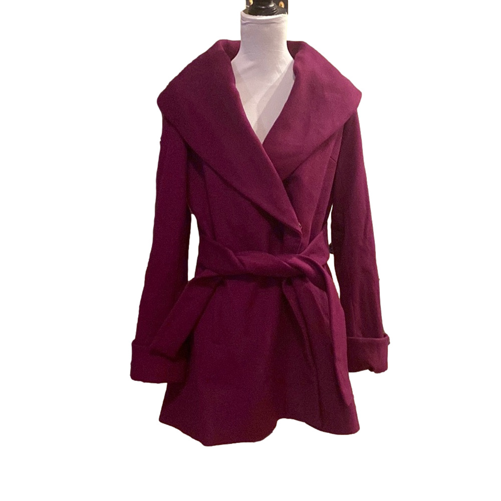 Trina Turk NWOT wool blend magenta wrap coat belted
